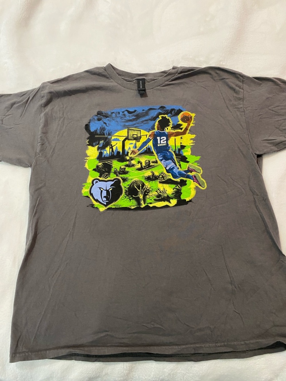 Ja Morant #12 Memphis Grizzlies Zombie Print Graphic T-Shirt Size XL 🏀